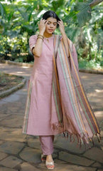 The enchanting rose gold coloured three piece kurti set - Eraya