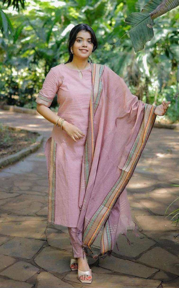 The enchanting rose gold coloured three piece kurti set - Eraya