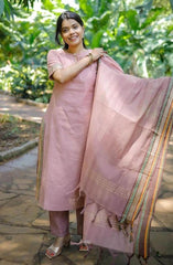 The enchanting rose gold coloured three piece kurti set - Eraya