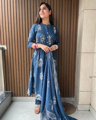 Designer yoke with floral printed three piece kurti set - Eraya