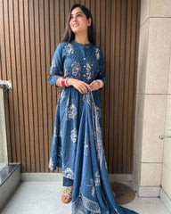 Designer yoke with floral printed three piece kurti set - Eraya