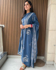 Designer yoke with floral printed three piece kurti set - Eraya