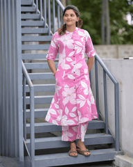 Fine floral vibrant colour kurti-plazo set - Eraya