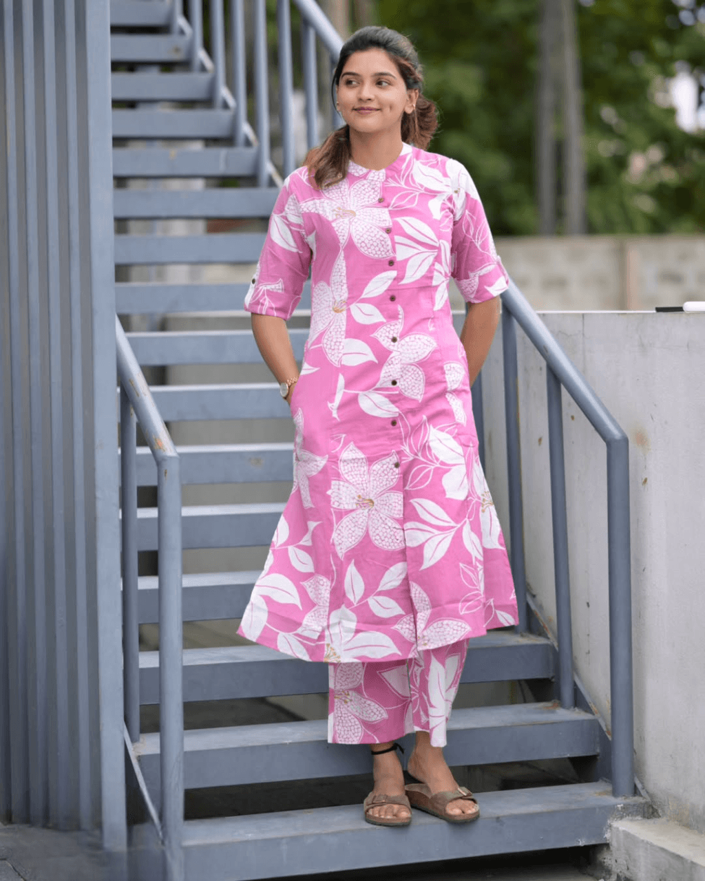 Fine floral vibrant colour kurti-plazo set - Eraya