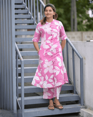 Fine floral vibrant colour kurti-plazo set - Eraya