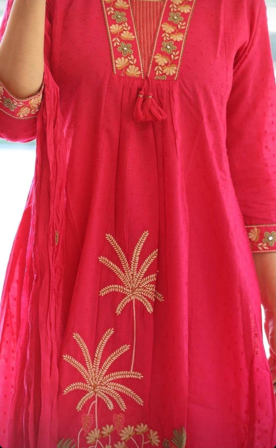 Pure cotton pintex work three piece kurti set - Eraya