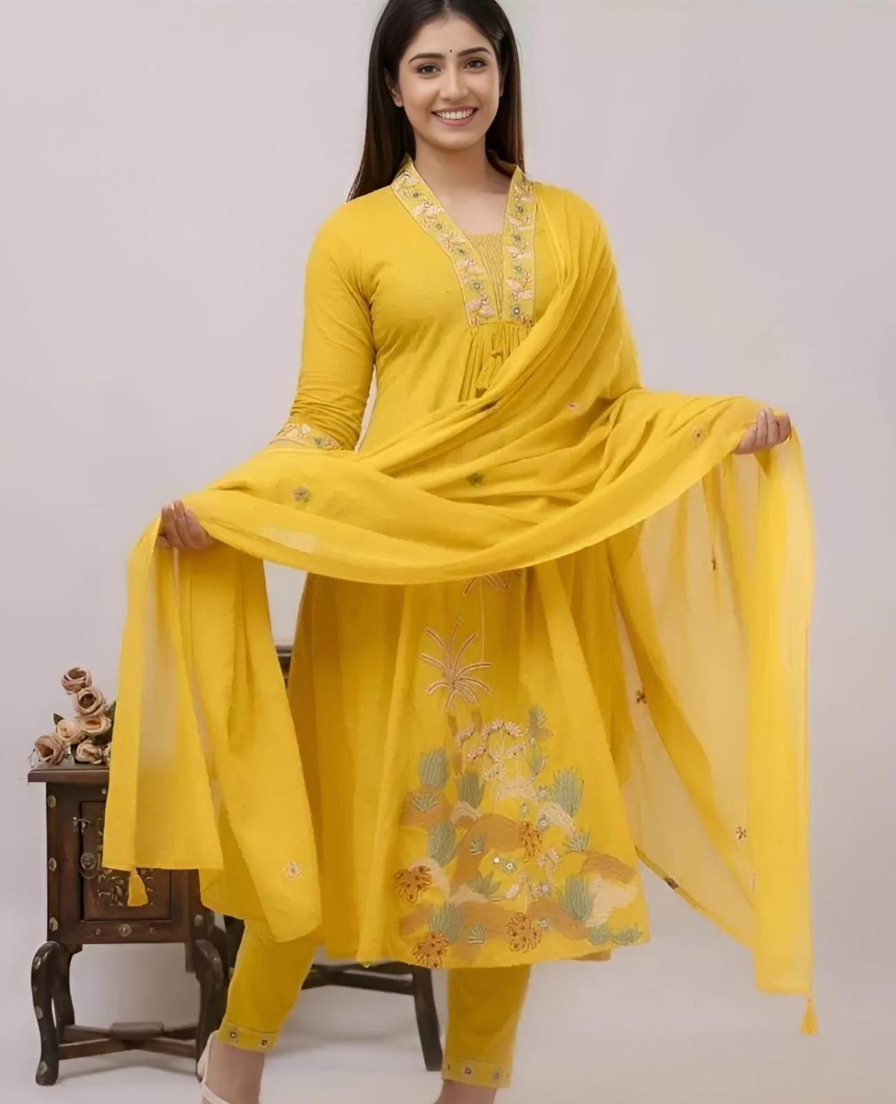 Pure cotton pintex work three piece kurti set - Eraya