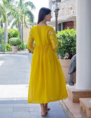 Embroidered and flared full length rayon dress - Eraya