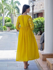 Embroidered and flared full length rayon dress - Eraya