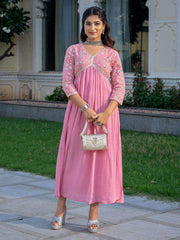 Embroidered and flared full length rayon dress - Eraya