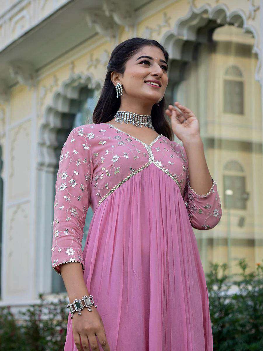 Embroidered and flared full length rayon dress - Eraya