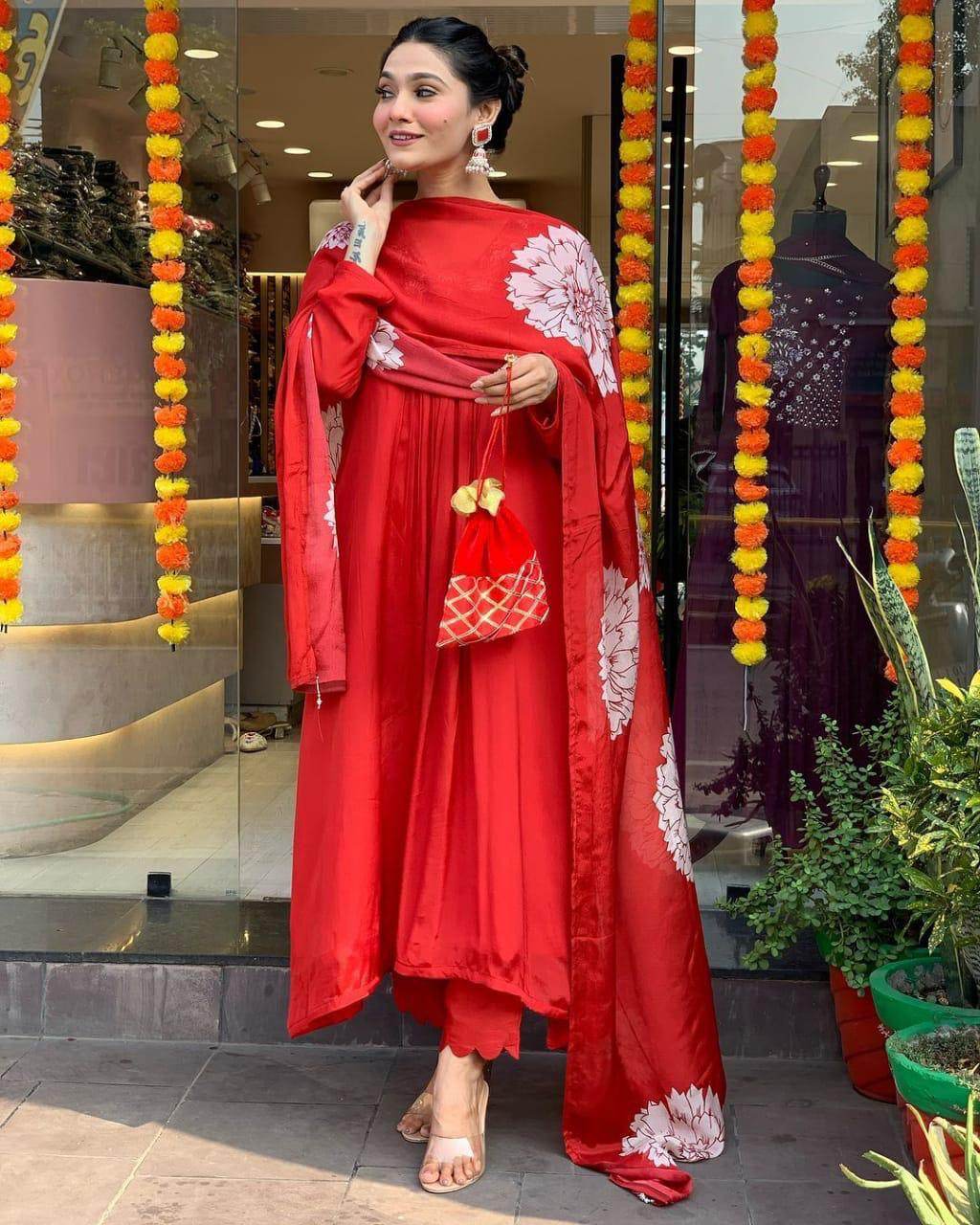 Flared adda work cotton anarkali kurti set - Eraya