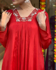 Flared adda work cotton anarkali kurti set - Eraya