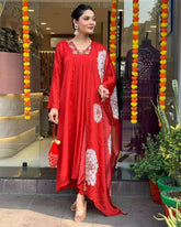 Flared adda work cotton anarkali kurti set - Eraya