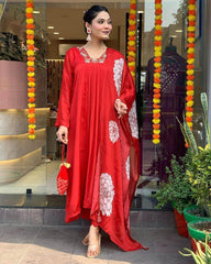 Flared adda work cotton anarkali kurti set - Eraya