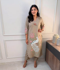 Classy embroidered cotton kurti-pant set - Eraya