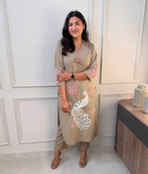 Classy embroidered cotton kurti-pant set - Eraya