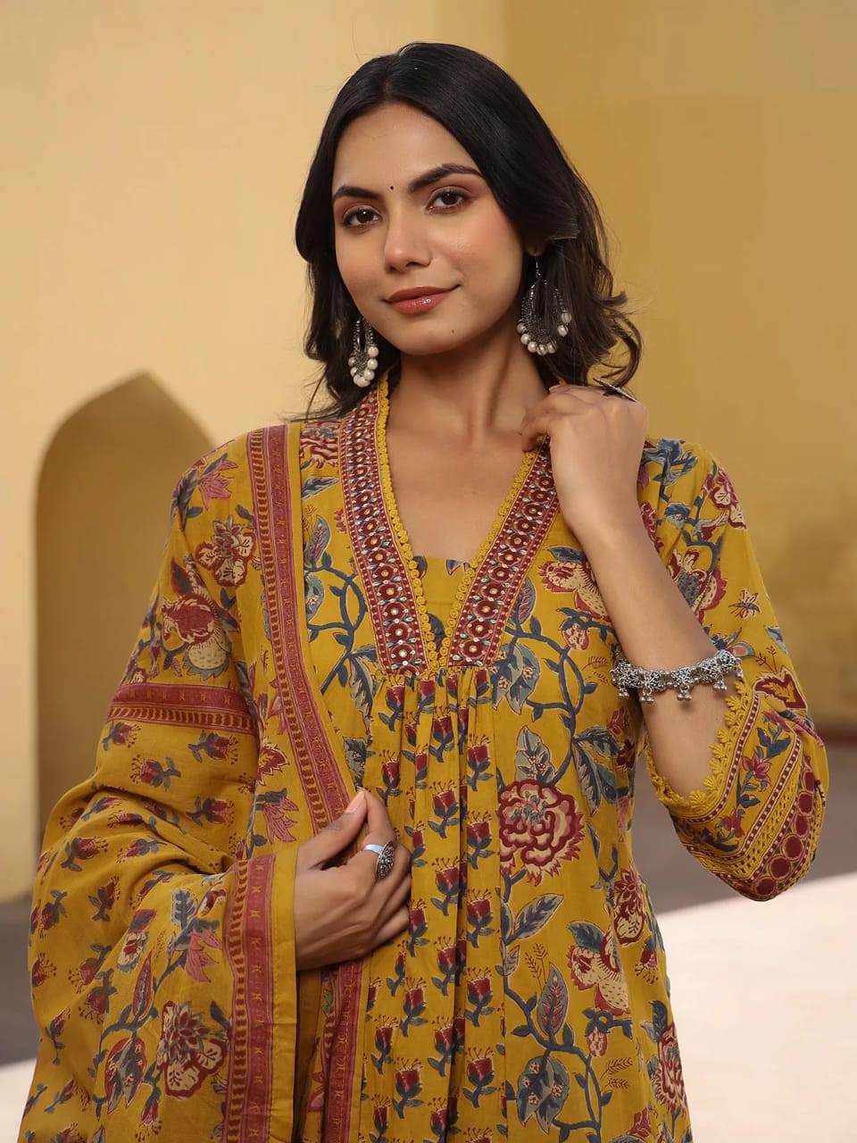 Intricate hand sequence work three piece kurti set - Eraya