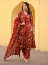 Intricate hand sequence work three piece kurti set - Eraya