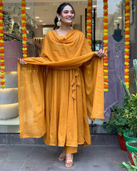 Angarkha style embroidered cotton anarkali suit set - Eraya