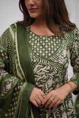 Flared sanganeri anarkali set with cotton mulmul dupatta - Eraya