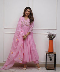 Heavy floral embroidered cotton kurti set - Eraya