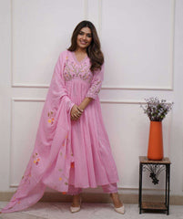 Heavy floral embroidered cotton kurti set - Eraya