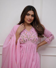 Heavy floral embroidered cotton kurti set - Eraya