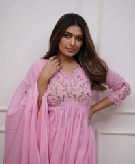 Heavy floral embroidered cotton kurti set - Eraya