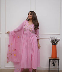 Heavy floral embroidered cotton kurti set - Eraya