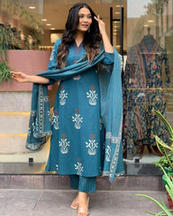 Elegant printed with yoke detail work kurti set - Eraya