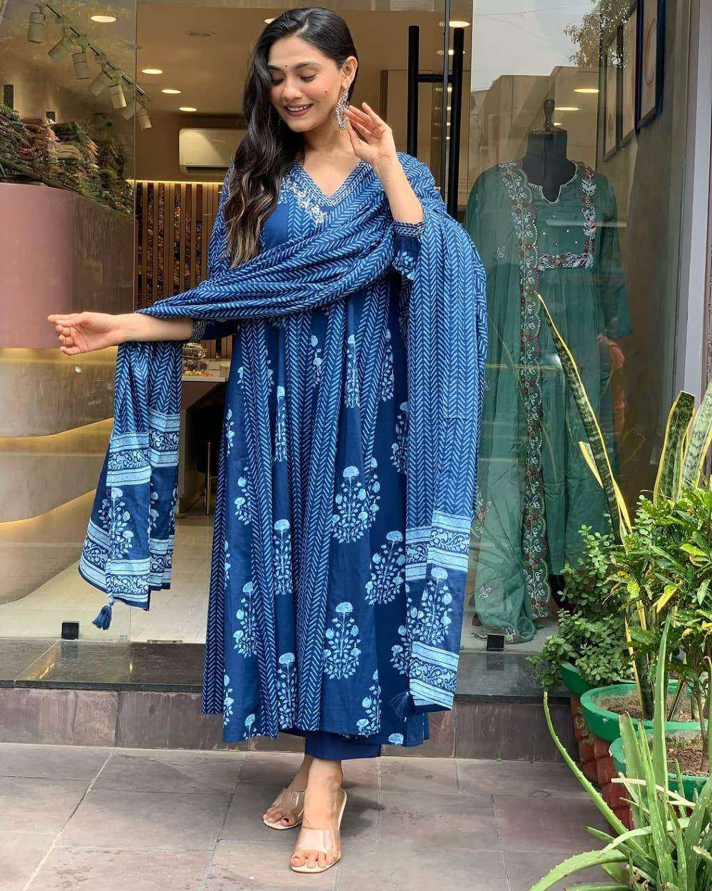 Beautiful sequence work cotton anarkali kurti set - Eraya