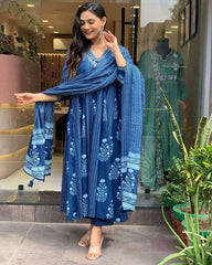 Beautiful sequence work cotton anarkali kurti set - Eraya