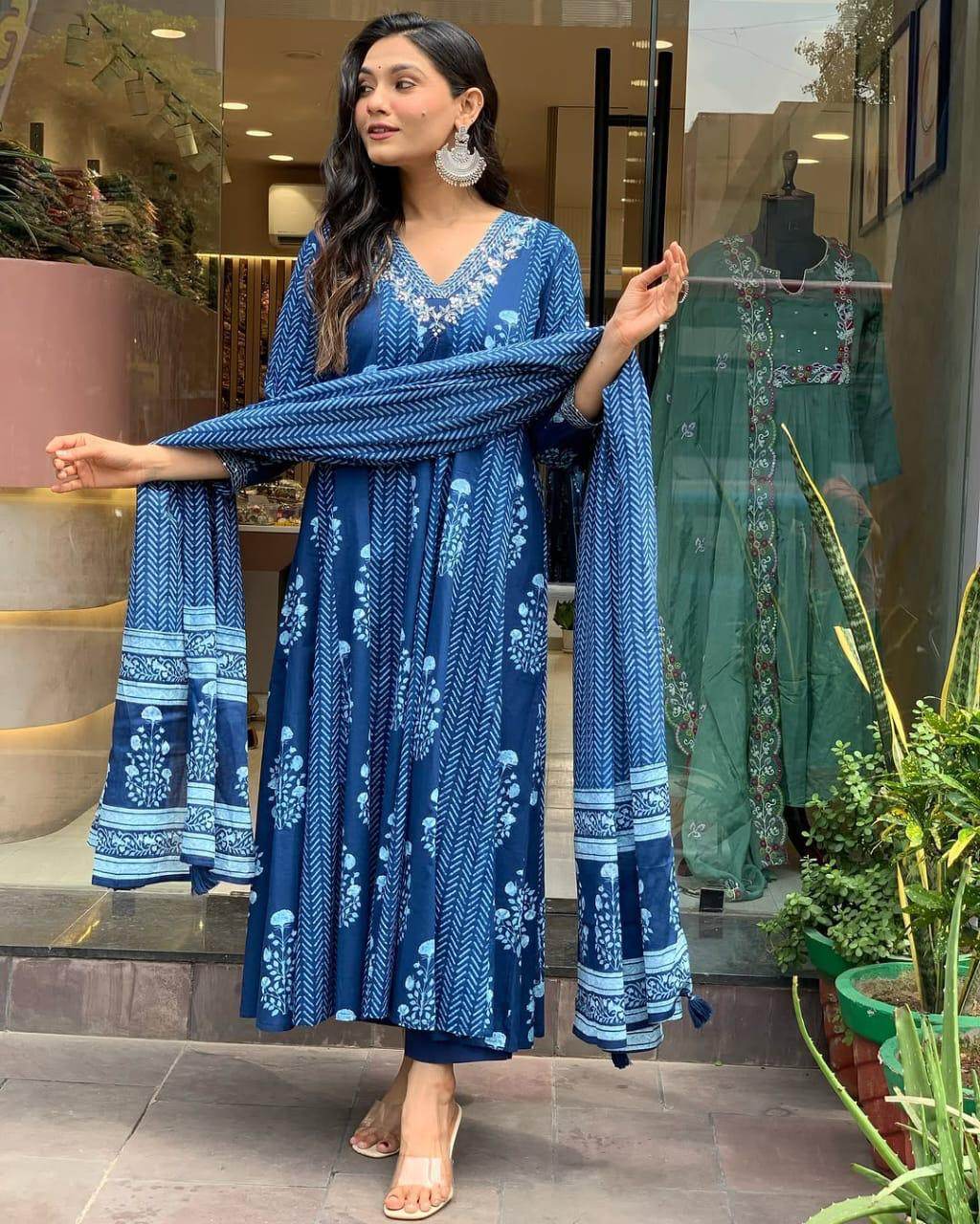 Beautiful sequence work cotton anarkali kurti set - Eraya