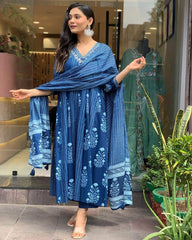 Beautiful sequence work cotton anarkali kurti set - Eraya