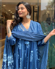 Beautiful sequence work cotton anarkali kurti set - Eraya