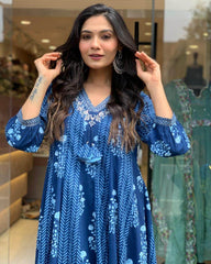 Beautiful sequence work cotton anarkali kurti set - Eraya