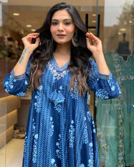 Beautiful sequence work cotton anarkali kurti set - Eraya