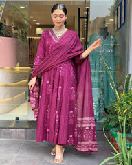 Beautiful sequence work cotton anarkali kurti set - Eraya