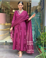 Beautiful sequence work cotton anarkali kurti set - Eraya