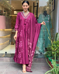 Beautiful sequence work cotton anarkali kurti set - Eraya