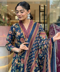 The floral cotton flared three piece kurti set - Eraya