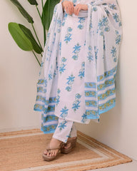 Beautiful floral printed cut-sleeves cotton kurti set