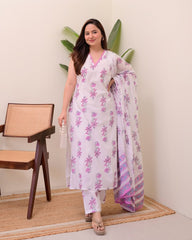 Beautiful floral printed cut-sleeves cotton kurti set