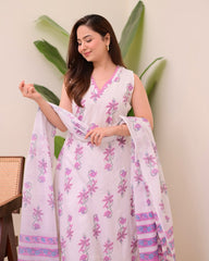 Beautiful floral printed cut-sleeves cotton kurti set