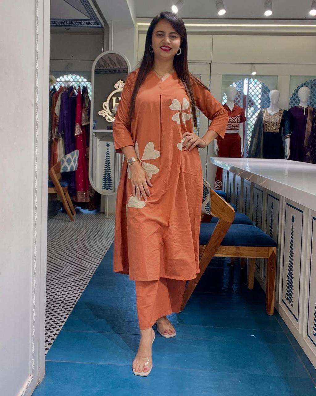 Stylish summer cotton co-ord set with patch work