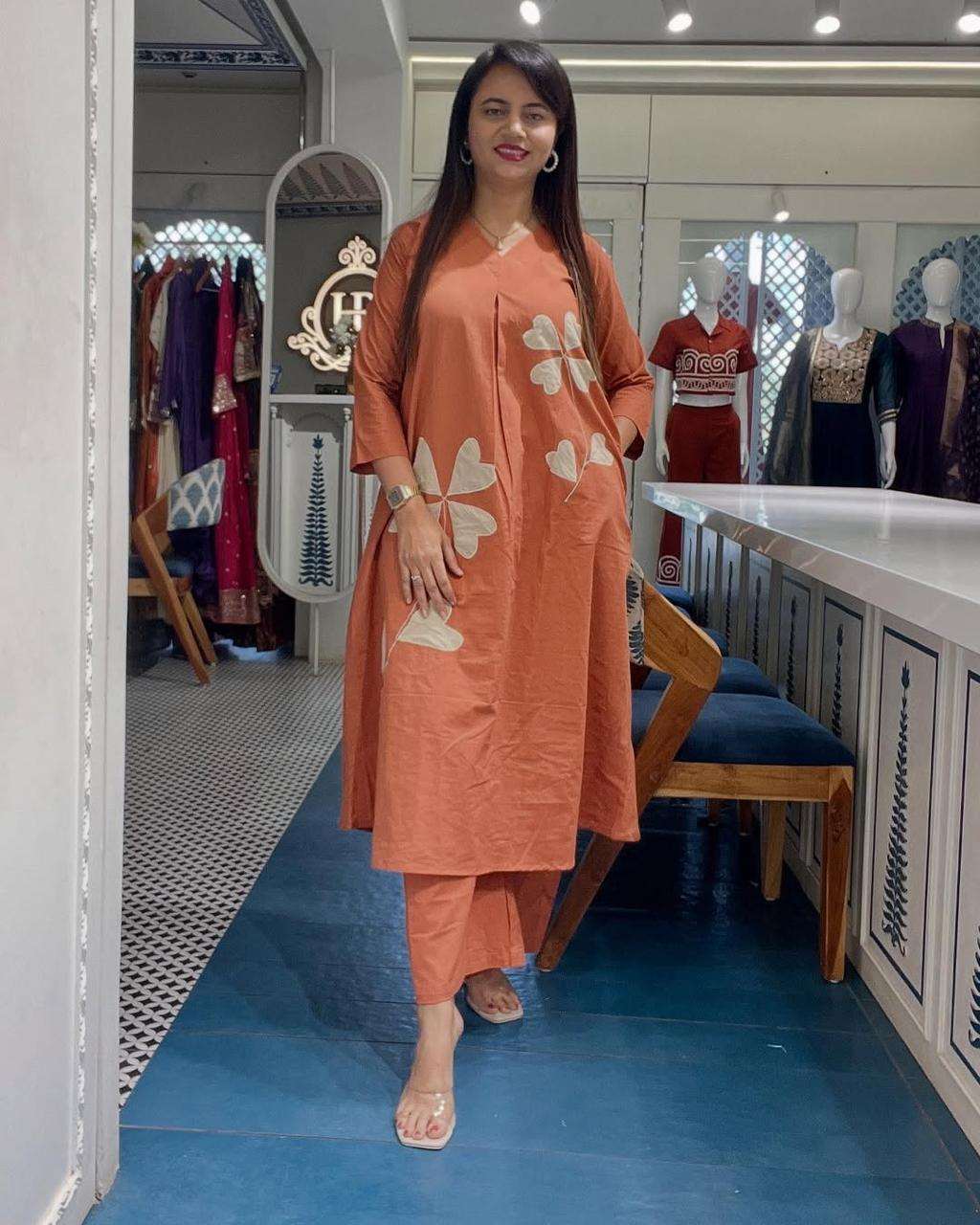 Stylish summer cotton co-ord set with patch work