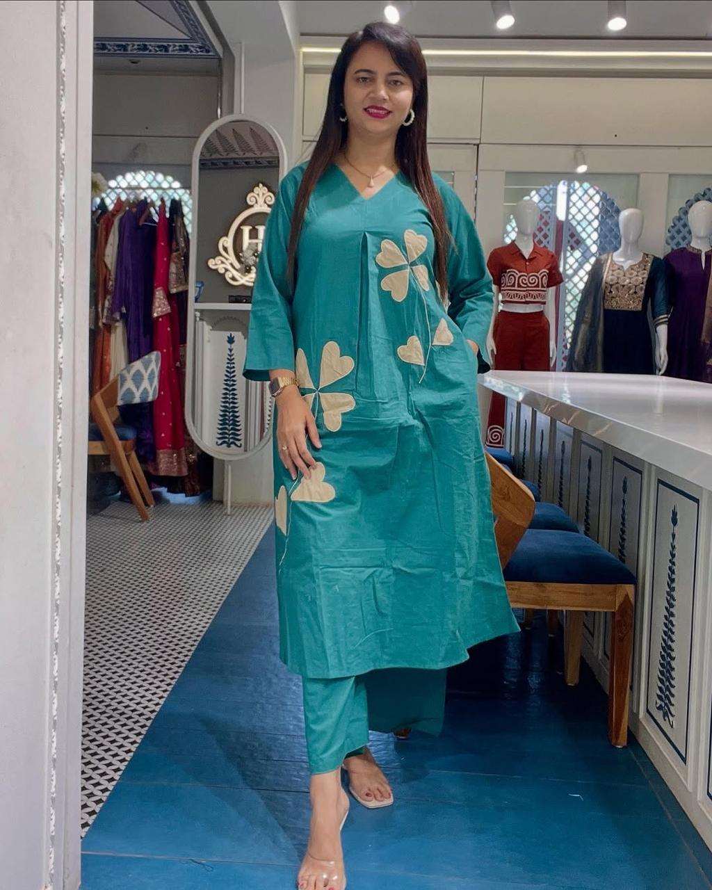 Stylish summer cotton co-ord set with patch work