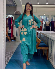 Stylish summer cotton co-ord set with patch work