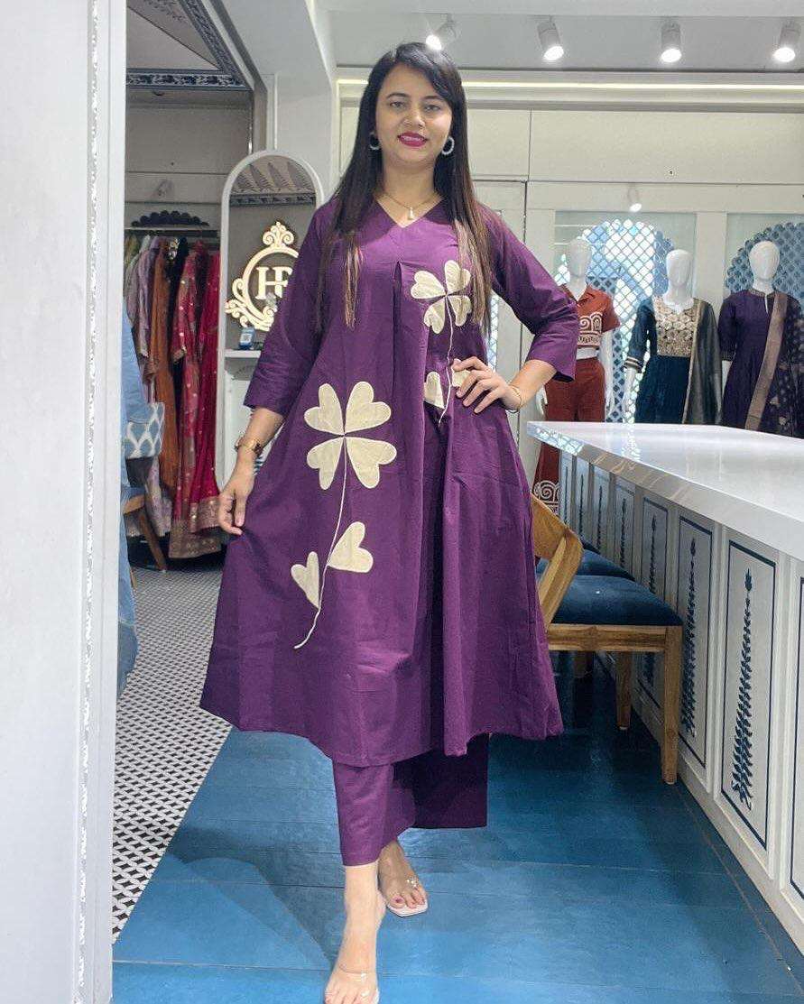 Stylish summer cotton co-ord set with patch work